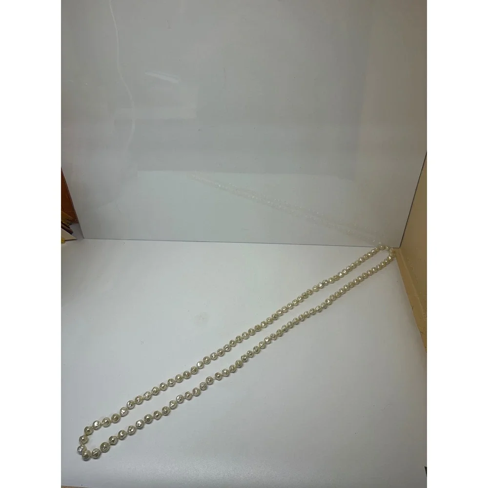 Vintage Style Cream Faux Pearl Rope Necklace 48 Inch Continuous Strand